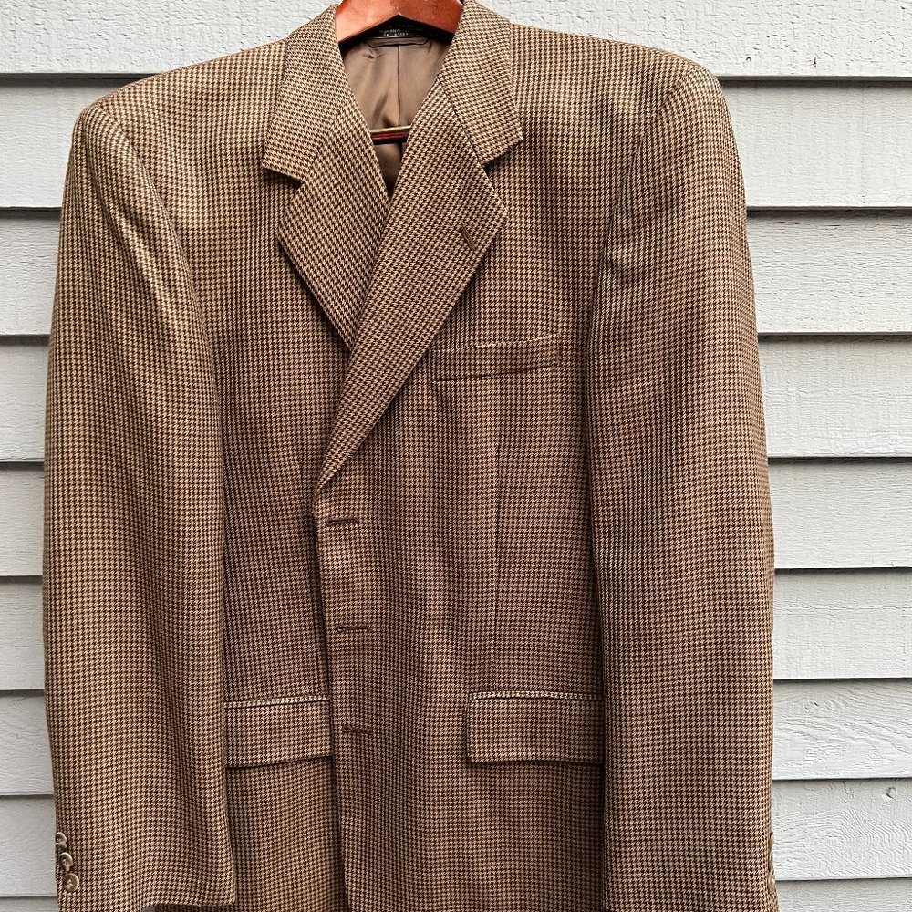 Gianelli Uomo 44L Blazer 3-Btn Tan Check Pattern Sportcoat Jacket